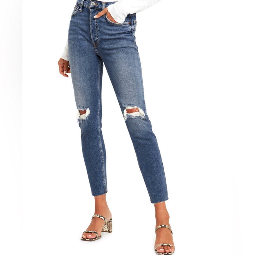 REDONE - High Rise Distressed Ankle Crop Jeans (Size 28)